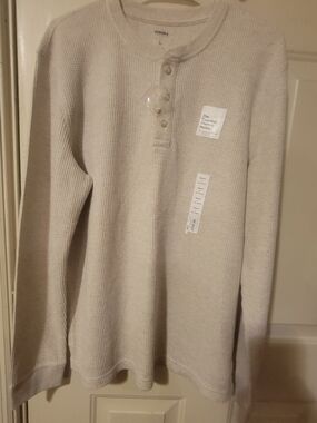 Sonoma Men's Waffle Knit Henley Cream Large NWT